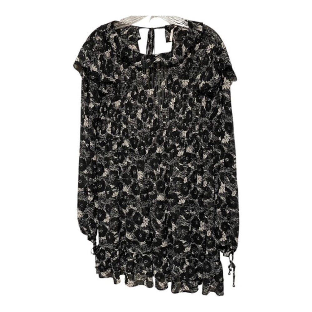 Free People Small These Dreams Long Sleeve Black White Printed Mini Dress - Picture 3 of 8